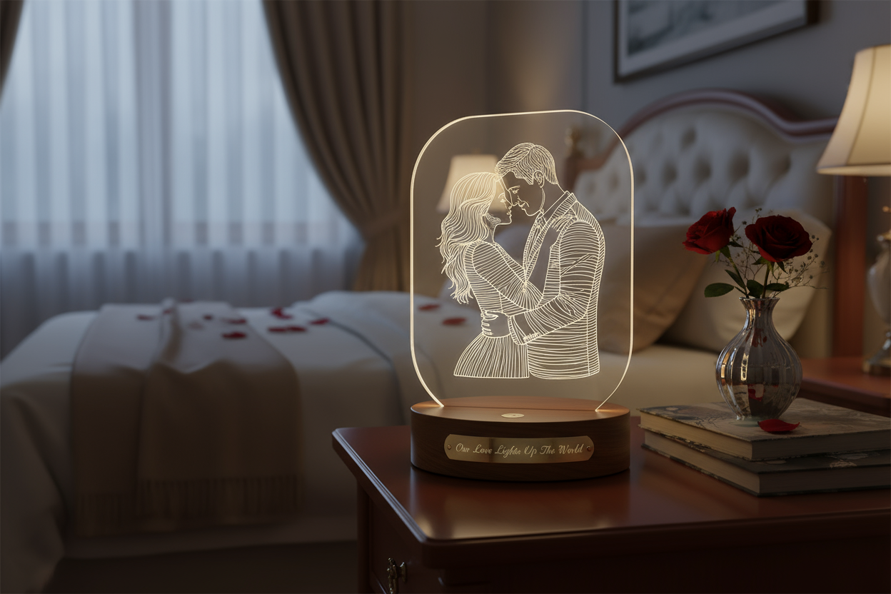lampe de chevet 3d personnalise avec photo de couple dessus 